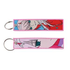 Cute Anime Girl Embroidery Keychain, pink kawaii Key Fobs Anime Key Tag